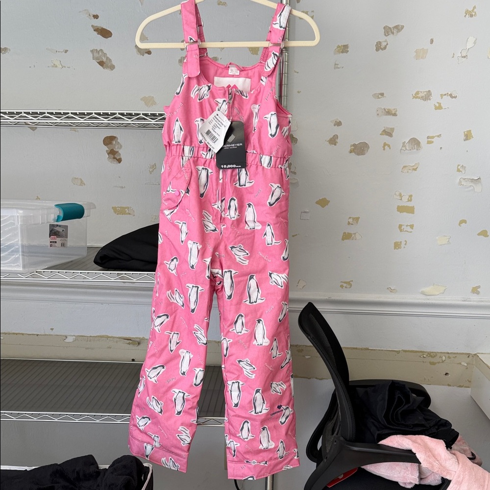 Obermeyer Pink Penguin Kids Ski bib/Overalls